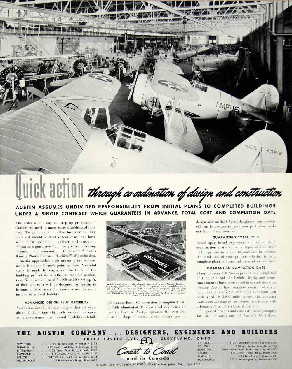 1940 Ad Austin Company Design Engineer Build Aviation Airplanes Hanger F3F YFT1