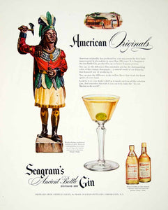 1947 Ad Seagram Ancient Bottle Gin Indian Native American Martini Alcohol YFT3