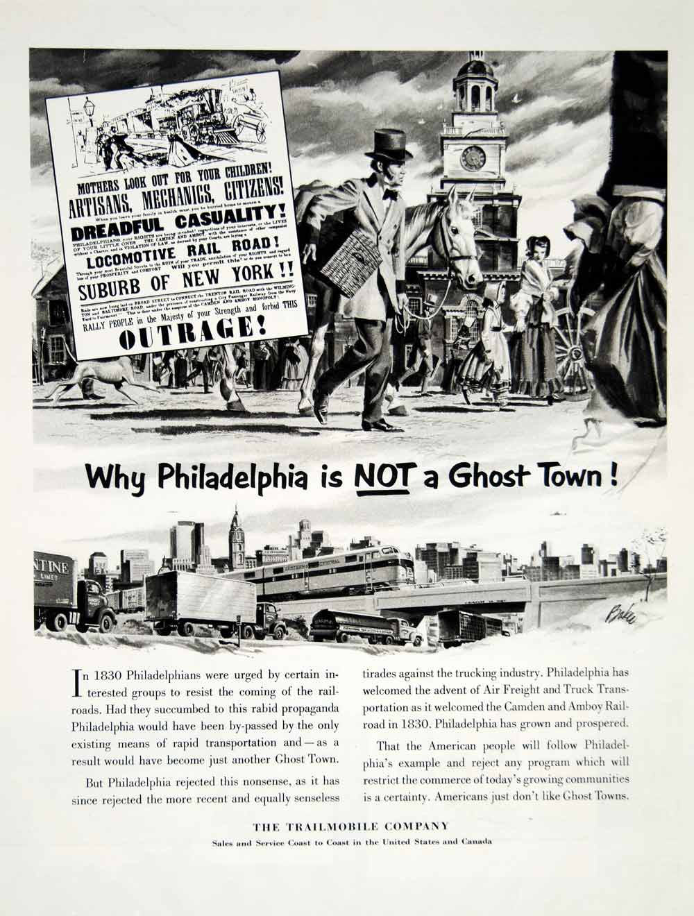 1951 Ad Trailmobile Philadelphia PA Ghost Town City Ernest Hamlin Baker Art YFT7