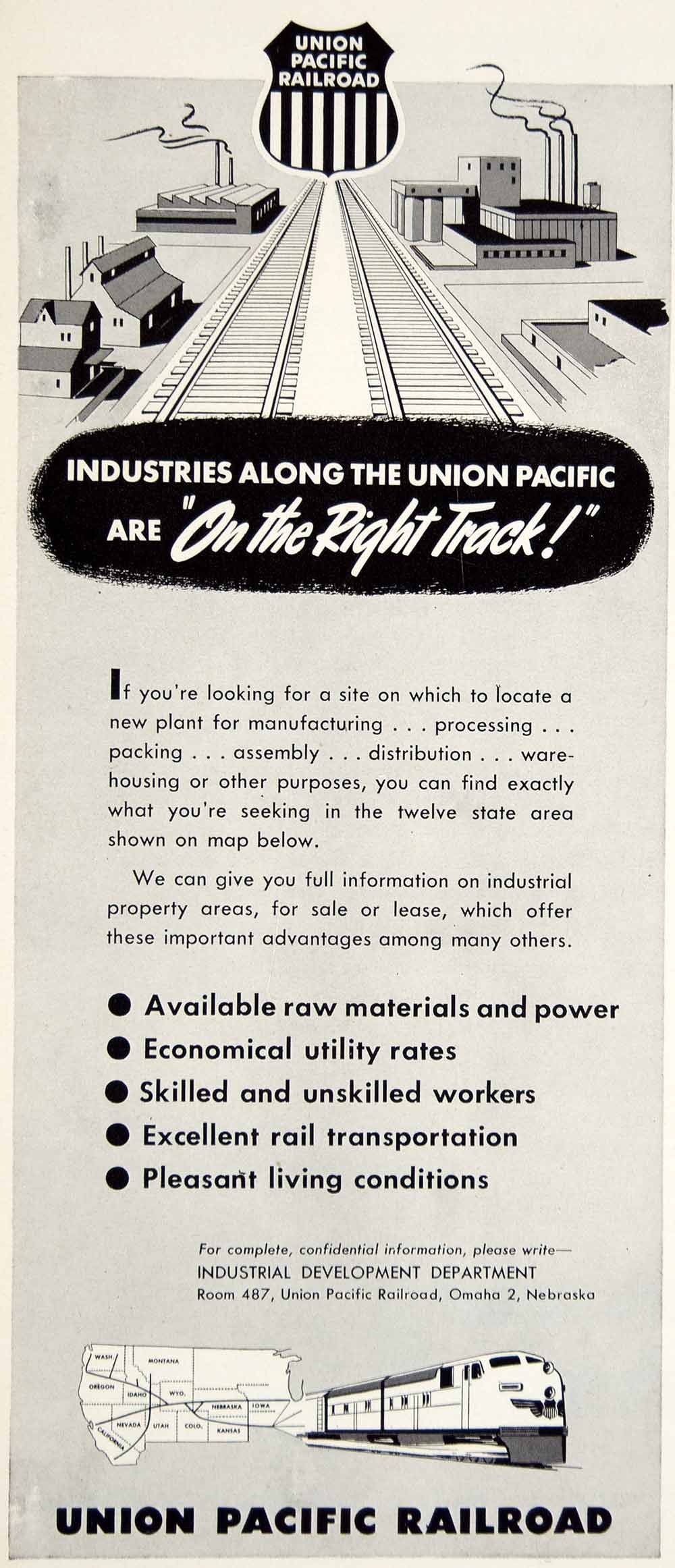 1952 Ad Union Pacific Railroad Rail Line Trains Locomotive Industrial YFT9