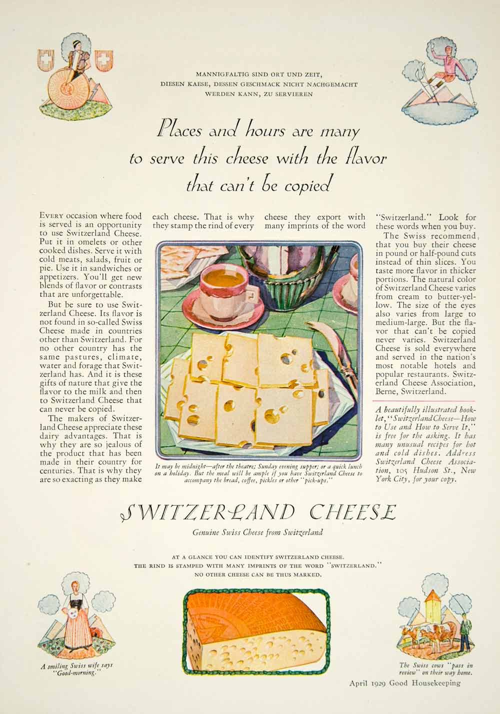 1929 Ad Switzerland Swiss Cheese Dairy Food Art Deco Kitchen Cooking Home YGH1