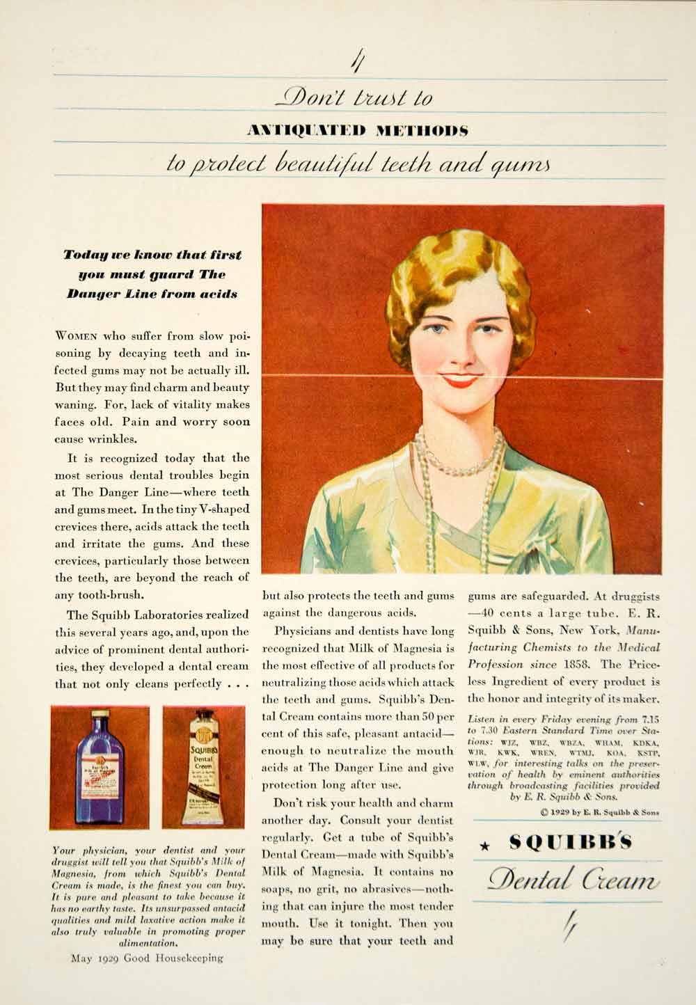 1929 Ad Squibb's Dental Cream Toothpaste Milk Magnesium Roaring Twenti ...