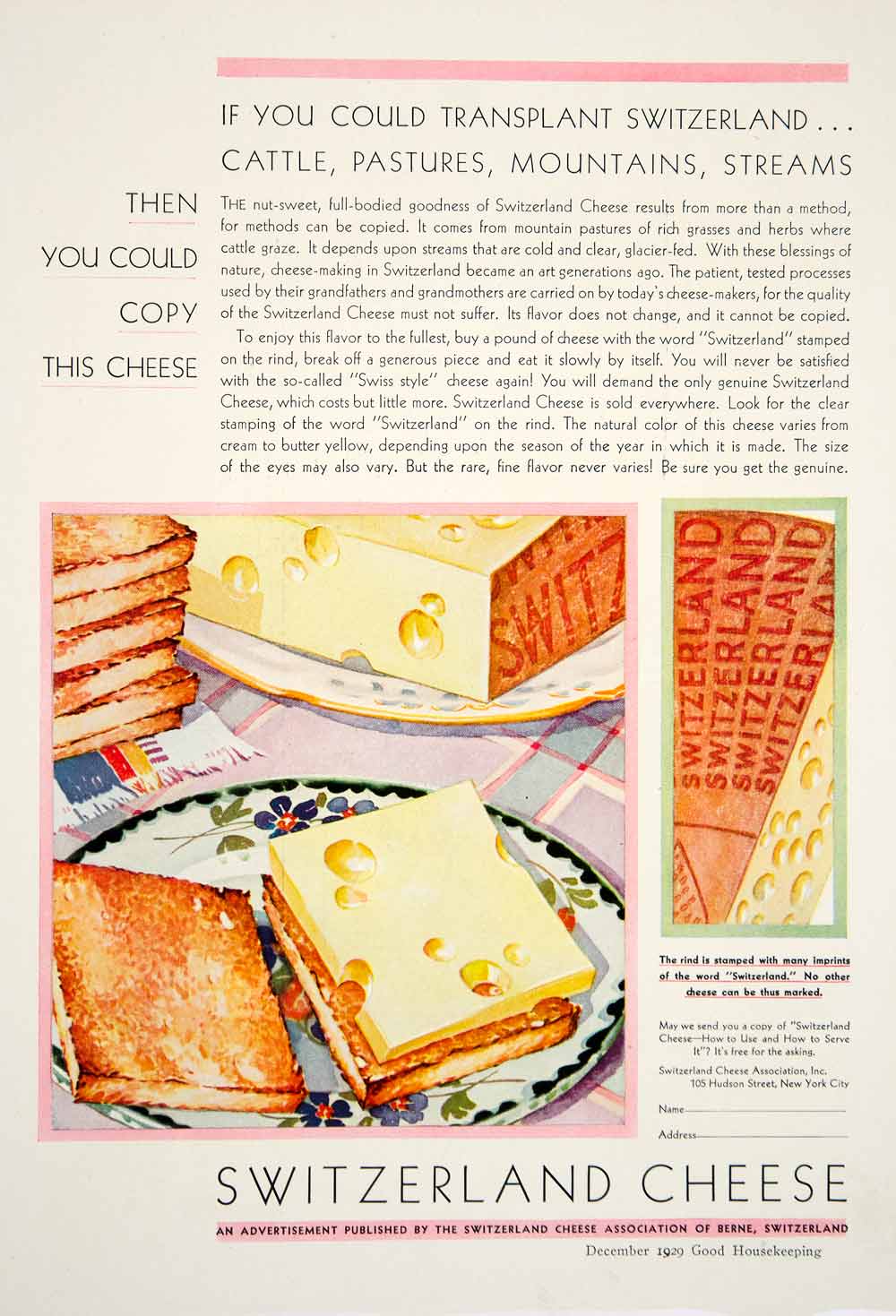 1929 Ad Switzerland Cheese Association Berne Dairy Table Setting Food Swiss YGH3