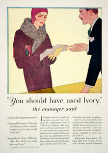 1929 Ad Art Deco Ivory Soap Clean Flakes Wash Fashion Department Store YGH3