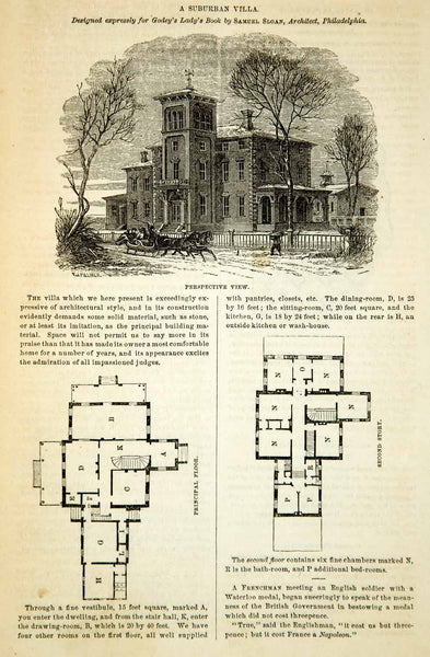 1862 Wood Engraving Victorian Architecture House Villa Floor Plans Sam ...