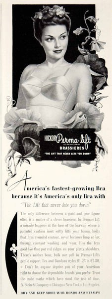 1944 Ad Vintage Hickory Perma-lift Brassiere Bra 40's Fashion Undergarments  YHB4
