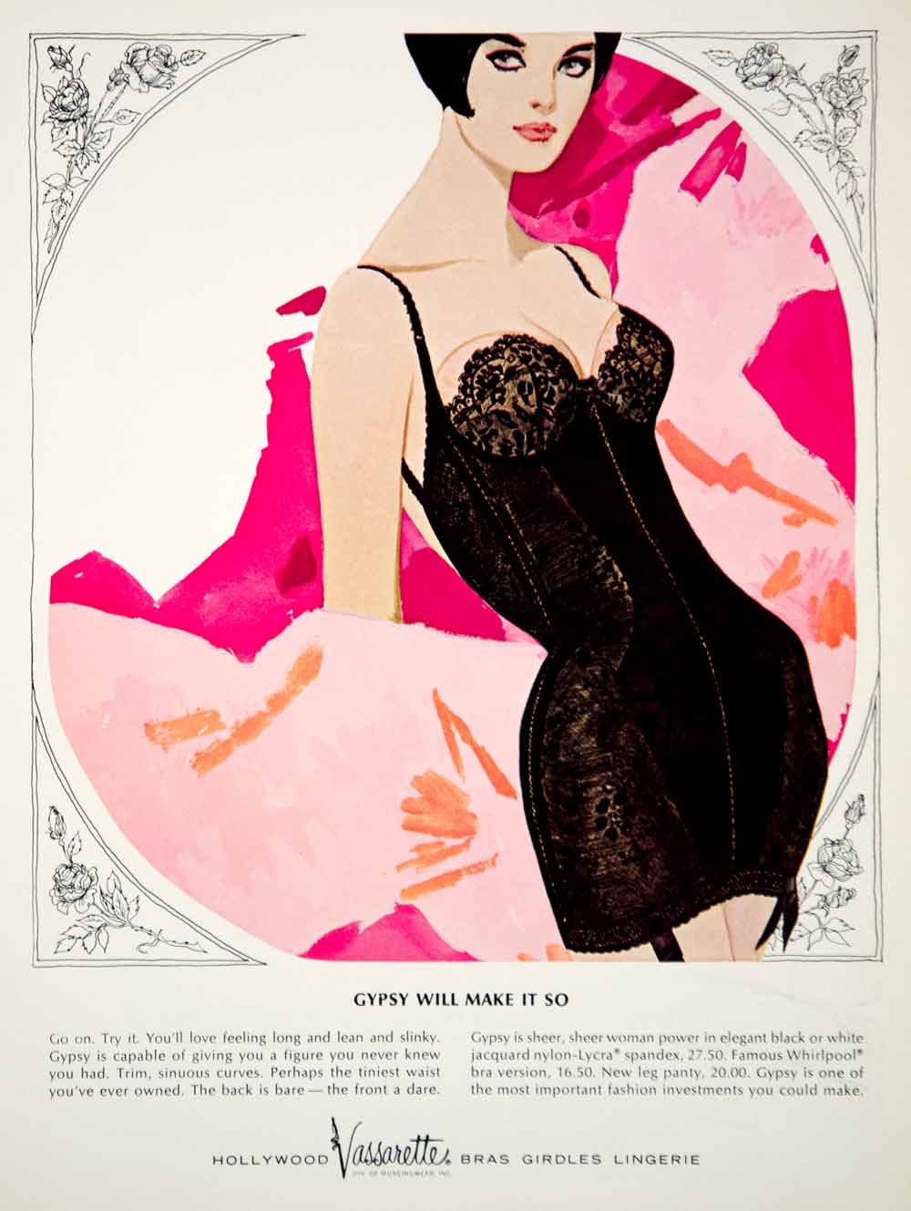 60's Hollywood Vassarette 2-Page Lingerie Ad 1967
