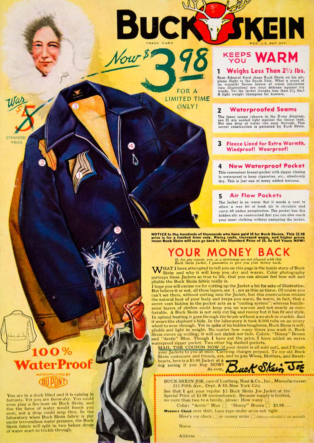 1941 Ad Buck Skein Joe Jacket Clothing Lustberg Nast 212 Fifth Ave ...