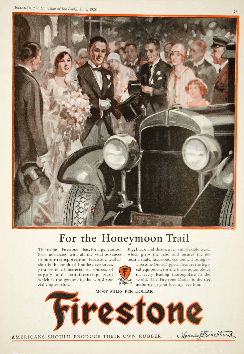 1928 Ad Firestone Gum Dipped Rubber Tires Wedding Day Drive Car Automobile YHM3