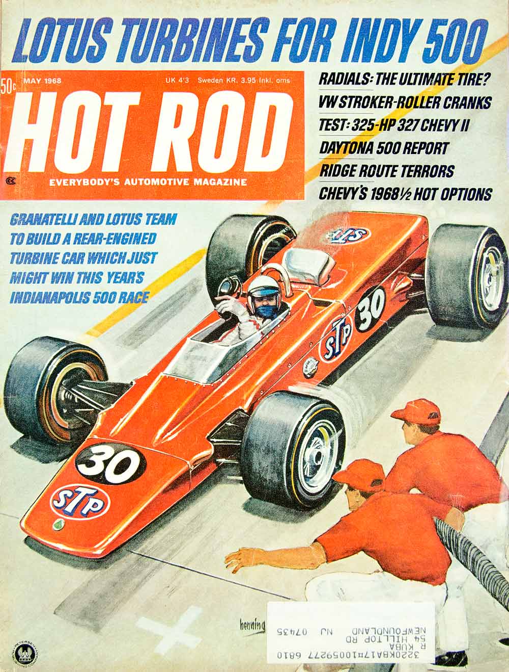 1968 Cover Hot Rod Andy Granatelli Indianapolis 500 STP Turbine Car Racing YHR3