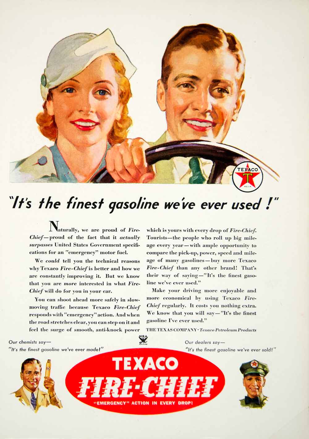 1934 Ad Texaco Fire-Chief Gasoline Texas Company Petroleum Driving Oil YHT1