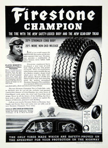 1939 Ad Firestone Champion Tyre Tire Wheel Floyd Roberts Richards Crooks YHT1