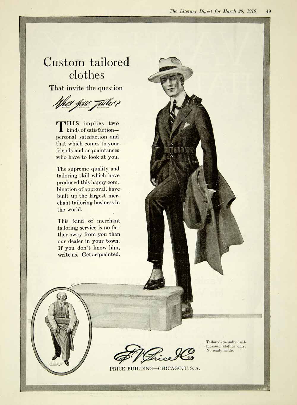 1919 Ad Ed V Price Chicago IL Custom Tailored Mens Clothing Suit Fashi –  Period Paper Historic Art LLC