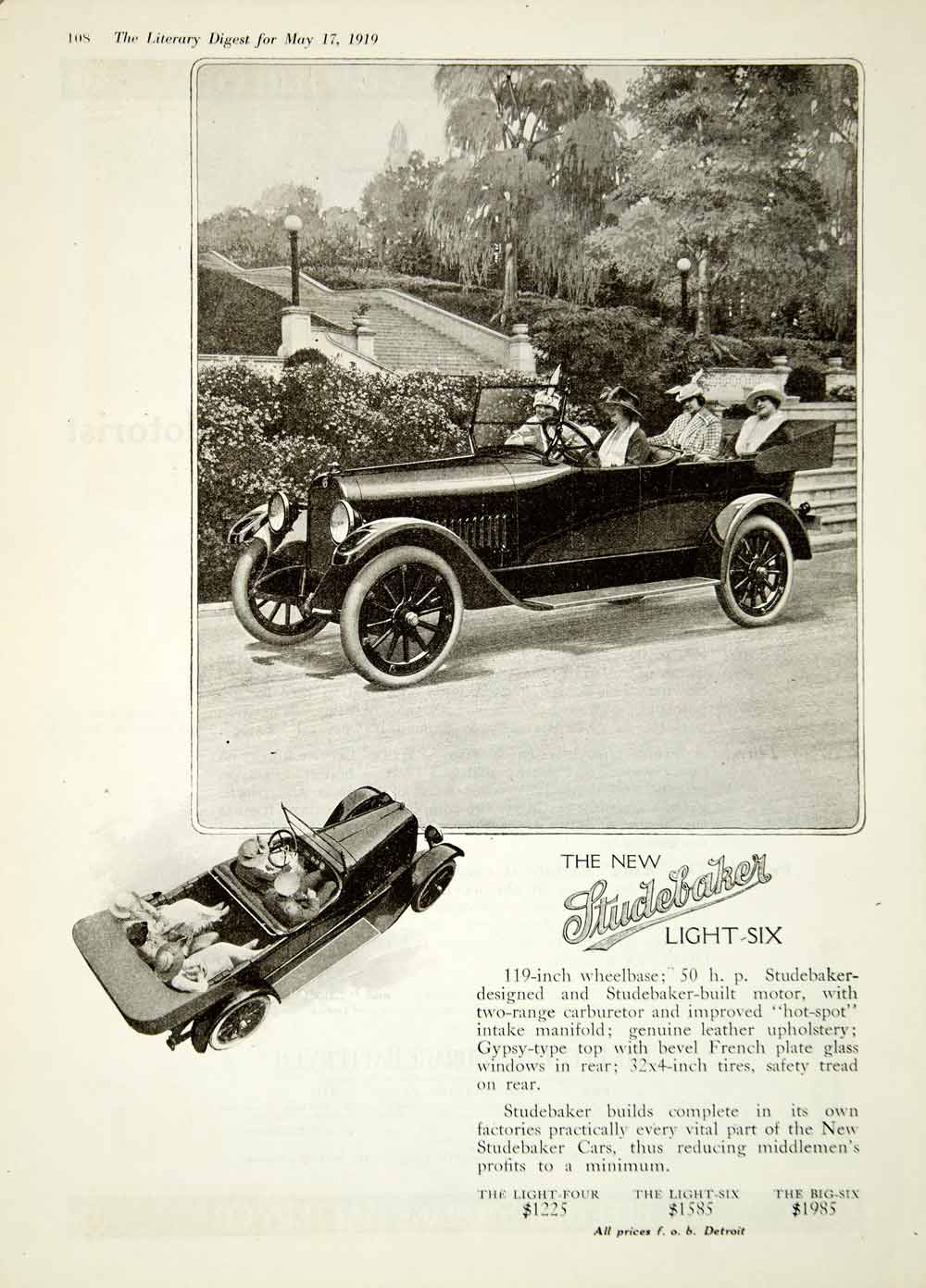 1919 Ad Studebaker Light Six 4 Door Gypsy Top Brass Era Automobile 5 YLD2