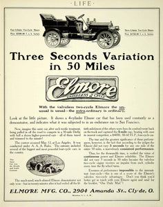 1907 Ad Vintage Elmore Automobile Valveless 2 Cycle Performance Endurance YLF2