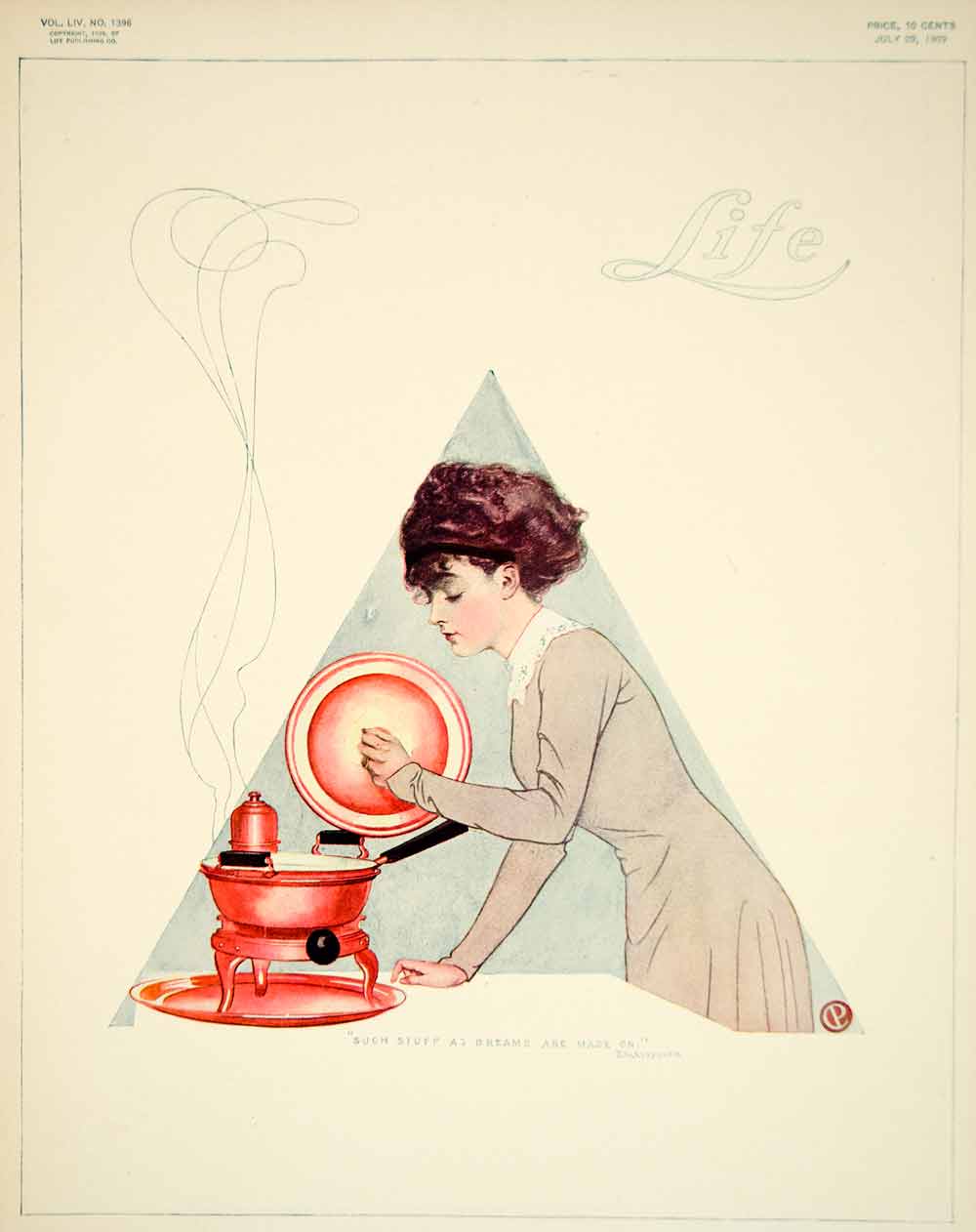 1909 Cover Life C Coles Phillips Art Edwardian Era Woman Housewife Cooking YLF4