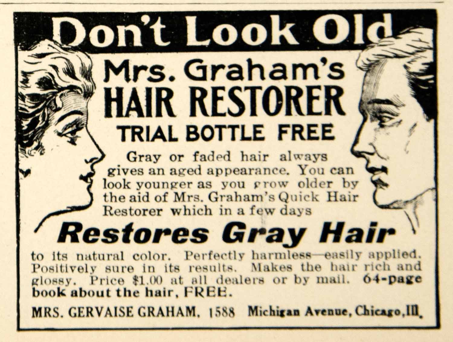 1909 Ad Mrs Gervaise Graham Hair Restorer Medical Quackery Health Beauty YLF4