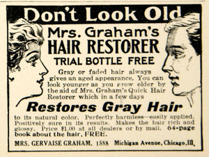 1909 Ad Mrs Gervaise Graham Hair Restorer Medical Quackery Health Beauty YLF4