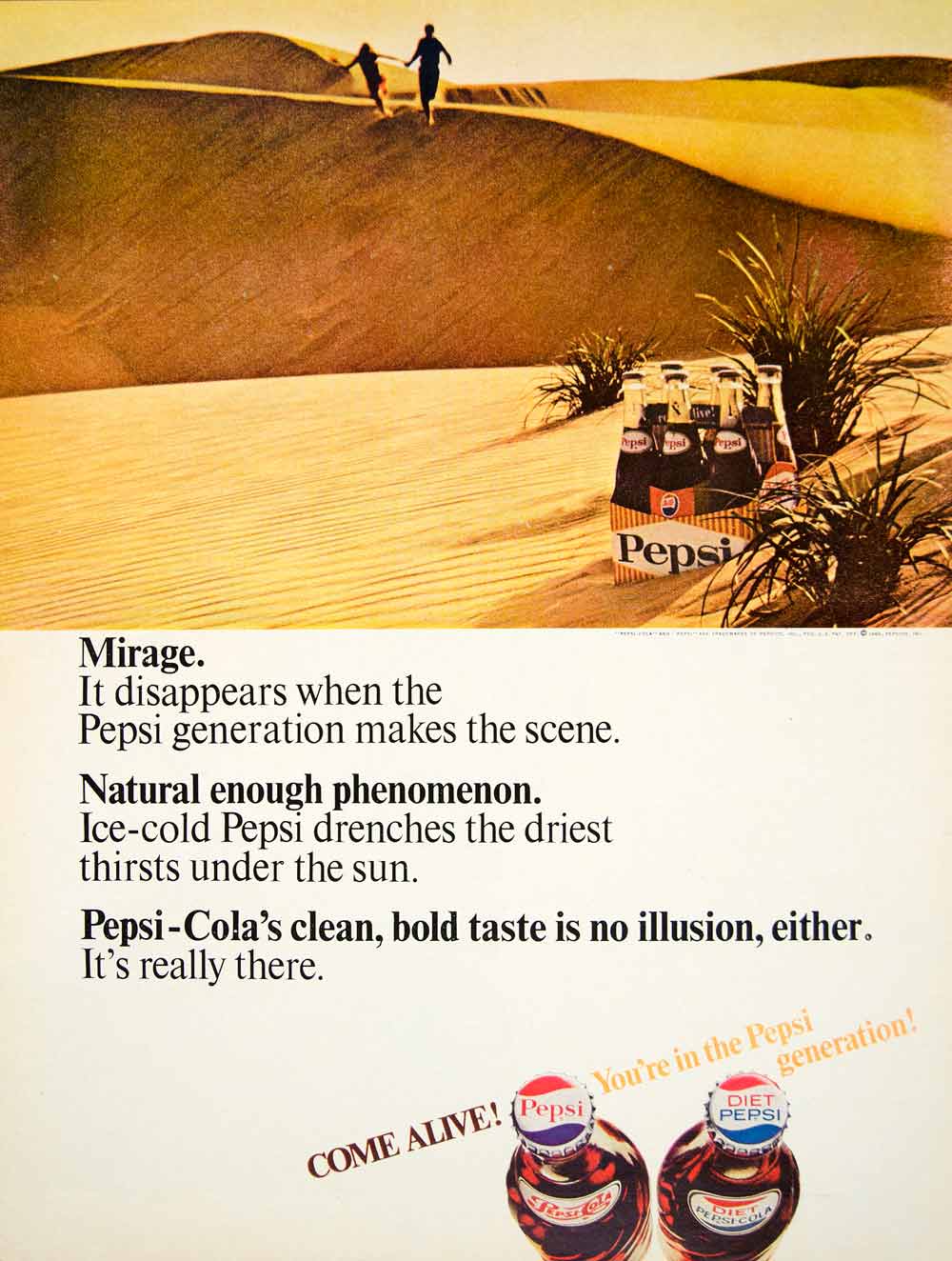 1966 Ad Vintage Pepsi-Cola Pepsi Generation Drink Soda Desert Sand Dunes YLZ1