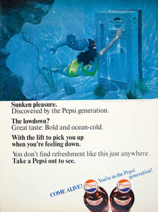 1966 Ad Pepsi-Cola Pepsi Generation Soda Drink Underwater Vending Machine YLZ1