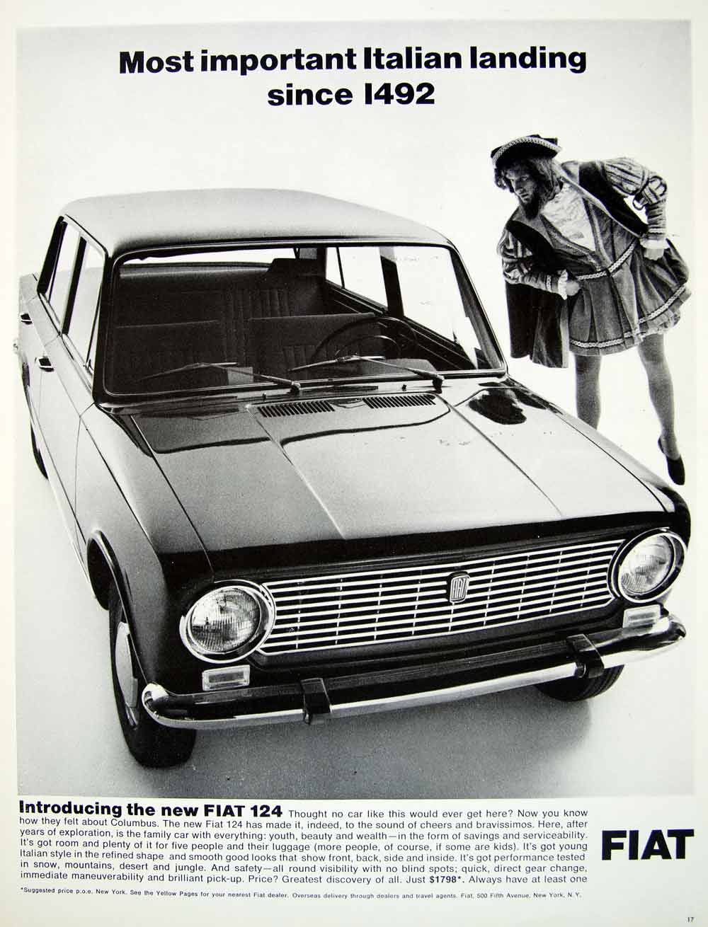 1966 Ad Vintage Fiat 124 Family Car Italian Import Christopher Columbus YLZ2