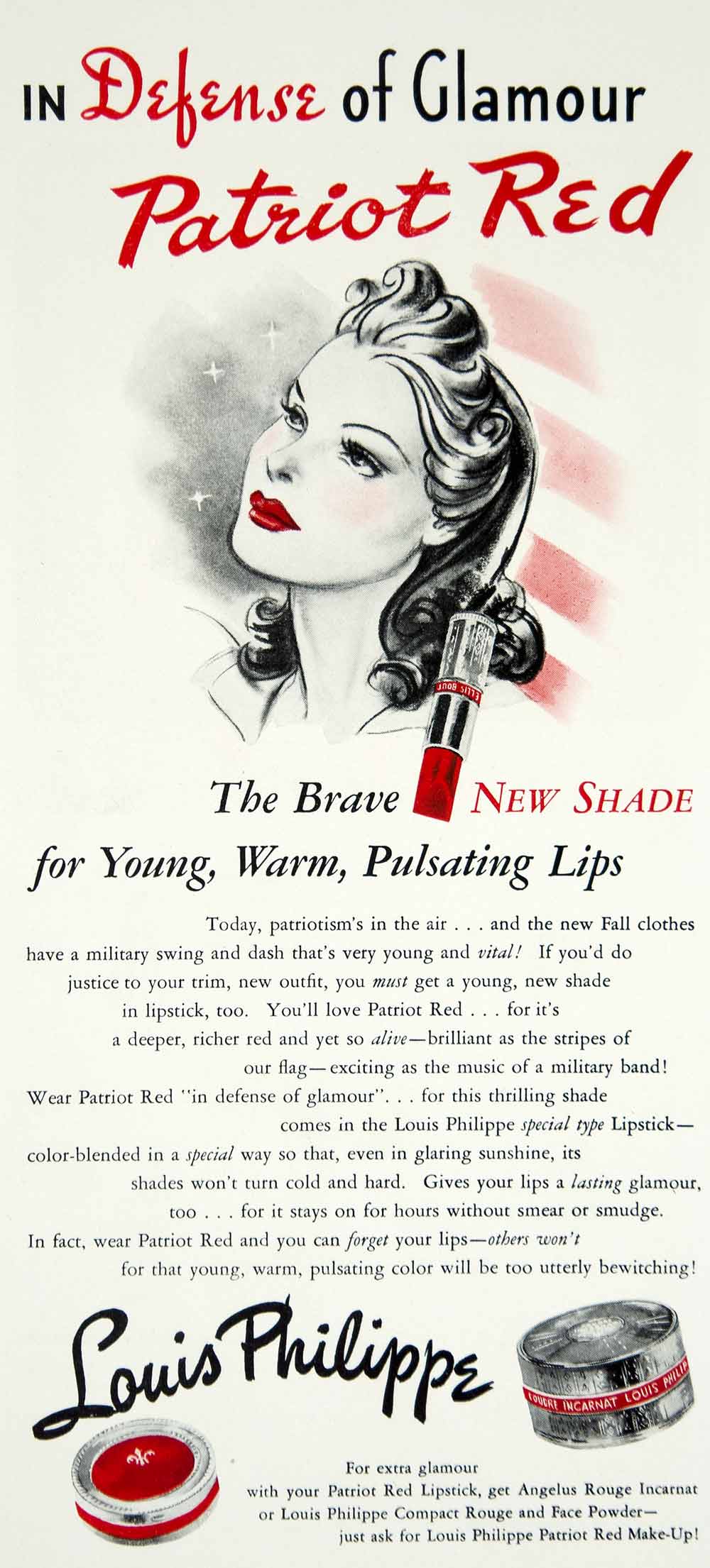 Vintage Louis Philippe Angelus Lipstick 1940s Magazine Original Ad Rouge  Cremes