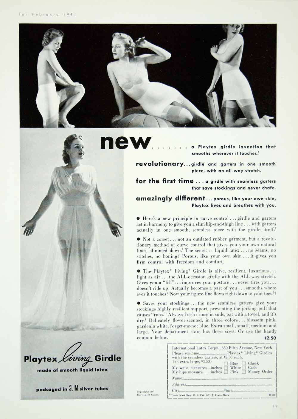 A New Comfort in Girdle Fashion! Perfolastic Rubber Girdle ad 1925