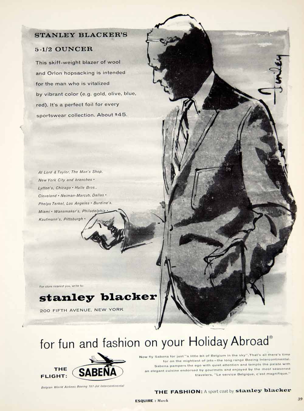 1960 Ad Stanley Blacker Blazer Sport Coat Jacket Man Men Executive
