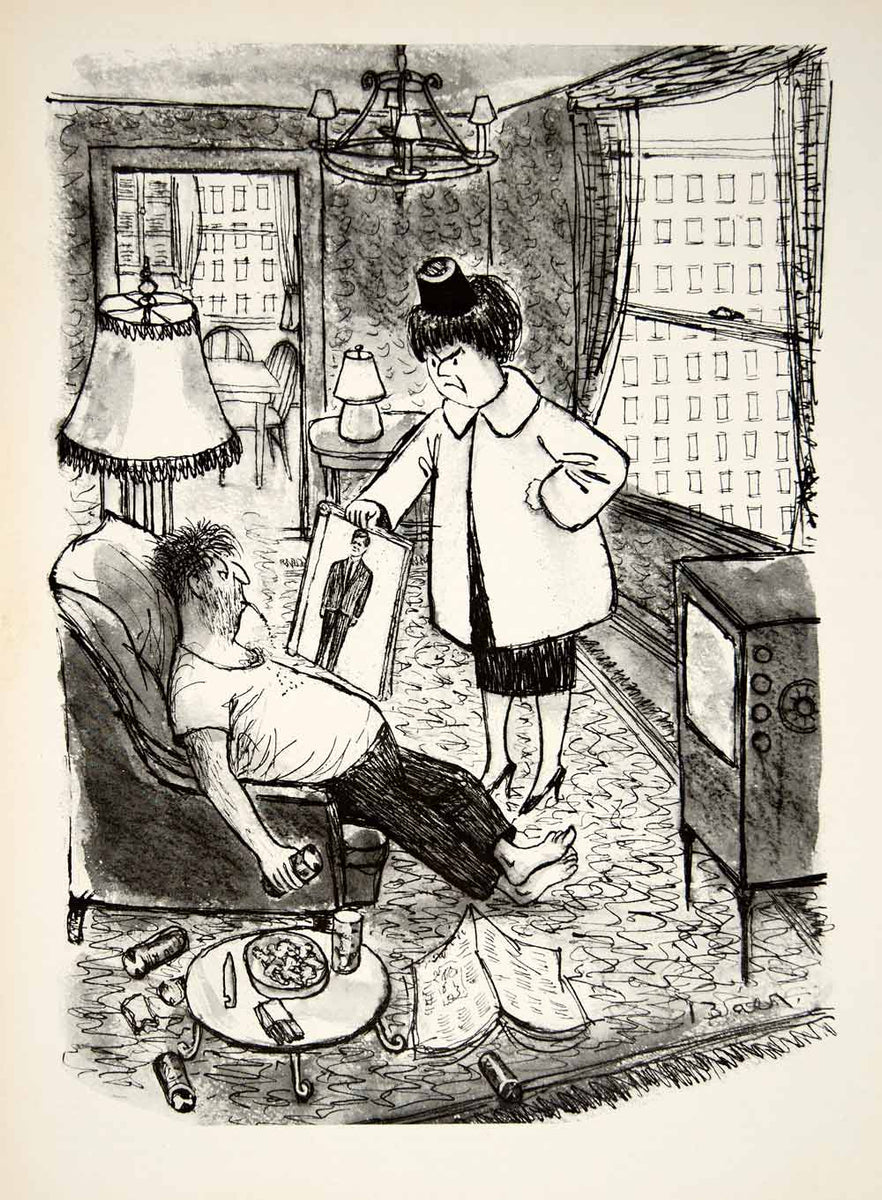 1962 Print Esquire Cartoon Slob Husband Wife Relationship Humorous Sat ...