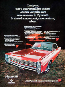 1967 Ad Vintage 1968 Chrysler Plymouth Fury Red Sedan Car V-8 Auto Beat YMMA3