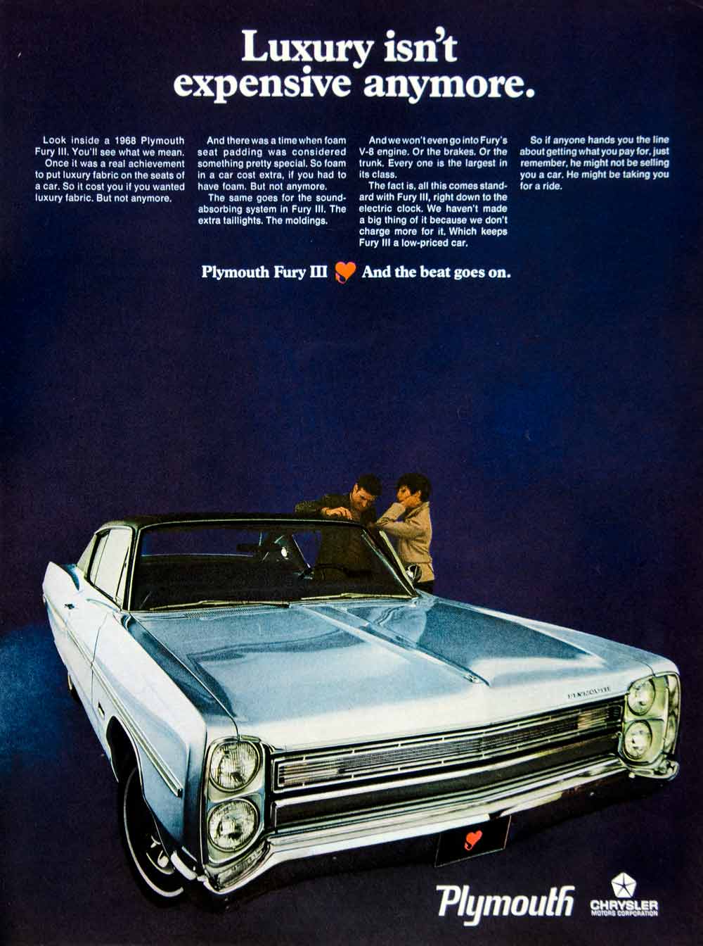 1968 Ad Vintage Chrysler Plymouth Fury III Car Sedan Automobile V-8 Engine YMMA3