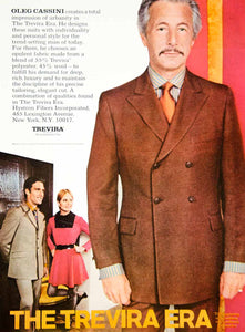 1968 Ad Oleg Cassini Fashion Polyester Tailored Suit 60s Fashion YMMA3