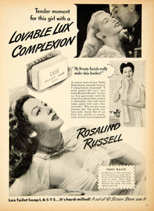 1944 Ad Lux Rosalind Russell Facial Soap Cleansing Actress Beauty Hygiene YMP1