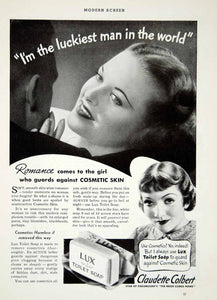 1935 Ad Lux Toilet Soap Claudette Colbert Movie Star Skin Care Complexion YMS1