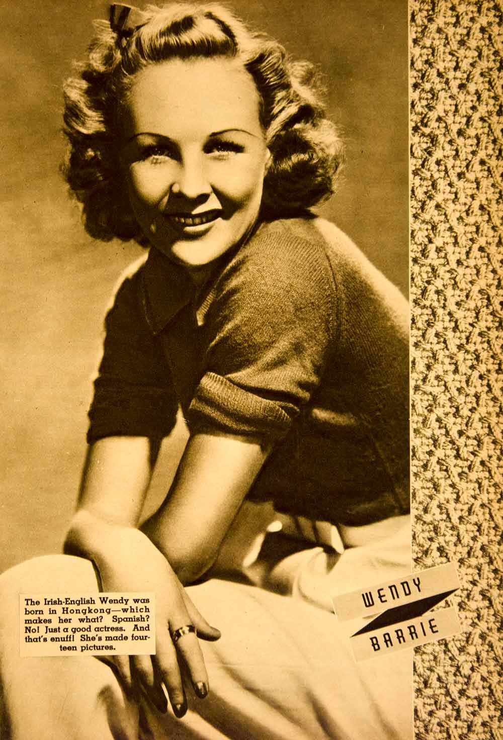 1937 Rotogravure Wendy Barrie Actress British American Star Portrait Famous YMS1