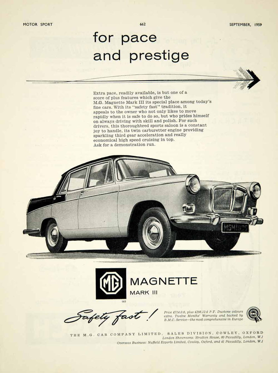 1959 Ad British Motors MG Magnette Mark III 4-Door Saloon Car Classic ...