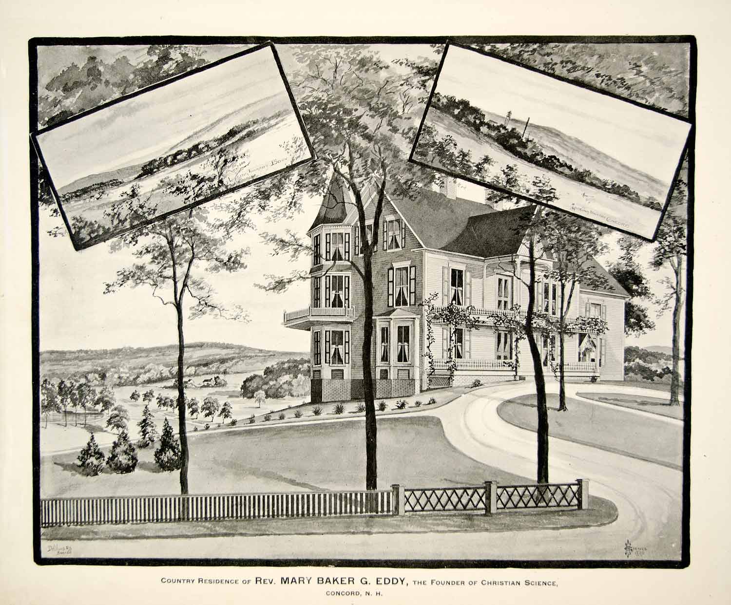 1892 Print Residence Mary Baker G. Eddy Christian Science Concord New YNHA1