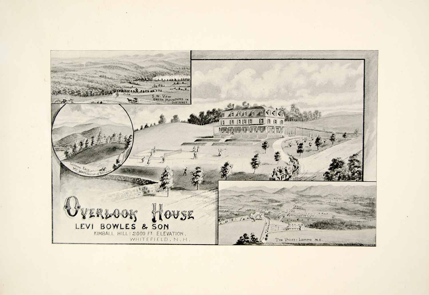 1892 Print Overlook House Levi Bowles Kimball Hill Whitefield View New YNHA1