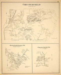 1892 Lithograph Map Chesterfield Town Cheshire County New Hampshire New YNHA2