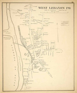 1892 Lithograph Map West Lebanon Town Grafton County New Hampshire New YNHA2