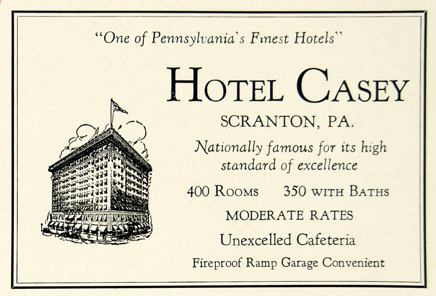 1930 Ad Hotel Casey Scranton Pennsylvania Architecture Hospitality Bui –  Period Paper Historic Art LLC