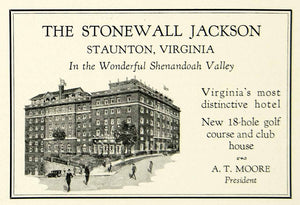 1930 Ad Stonewall Jackson Hotel Stauton Virginia Shenandoah Valley A. T YNM1