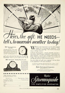 1930 Ad Taylor Stormoguide Barometer Weather Instrument 97 Ames St YNM2