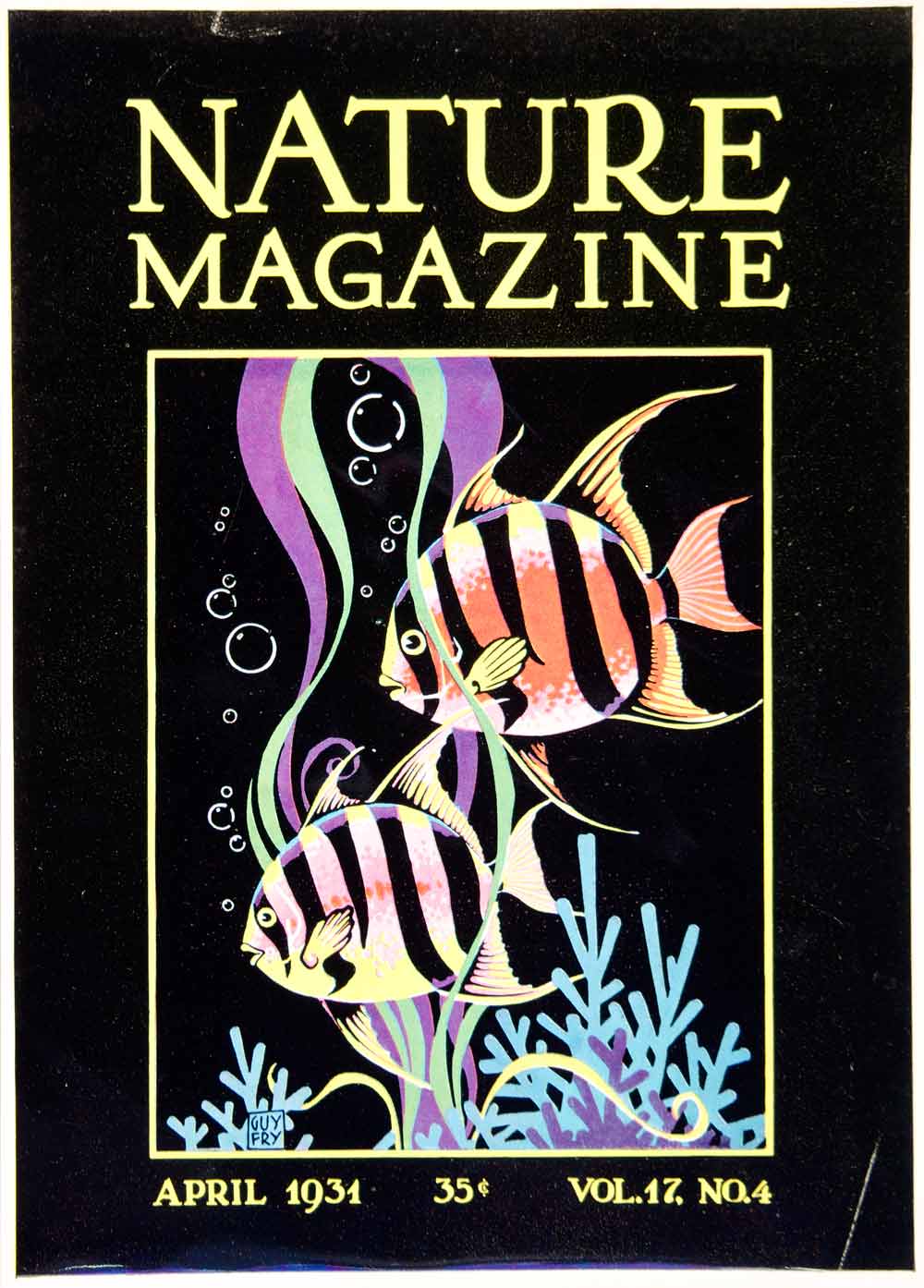 1931 Cover Nature Magazine April Tropical Fish Underwater Guy Edgar Fry Art YNM5