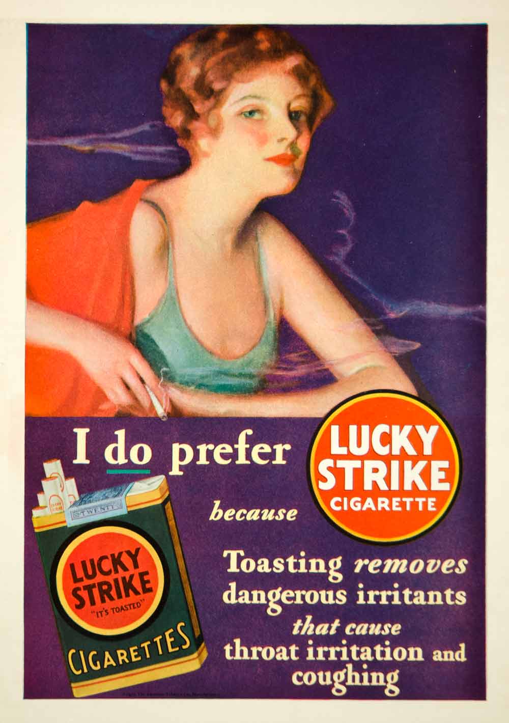 1930 Ad Vintage Lucky Strike Cigarettes Pack Lady Woman Smoking Tobacco YNM6