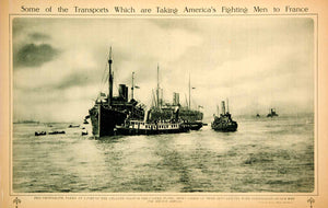 1917 Rotogravure World War I U. S. Troop Transports Ships Atlantic Ocean YNY3