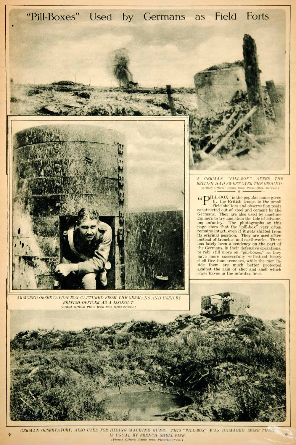 1917 Rotogravure WWI German Pillbox Military Field Fort Observation Post YNY3
