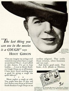 1930 Ad Hoot Gibson Cough Drops Smith Brothers Remedy Menthol Black WIZ YOR2