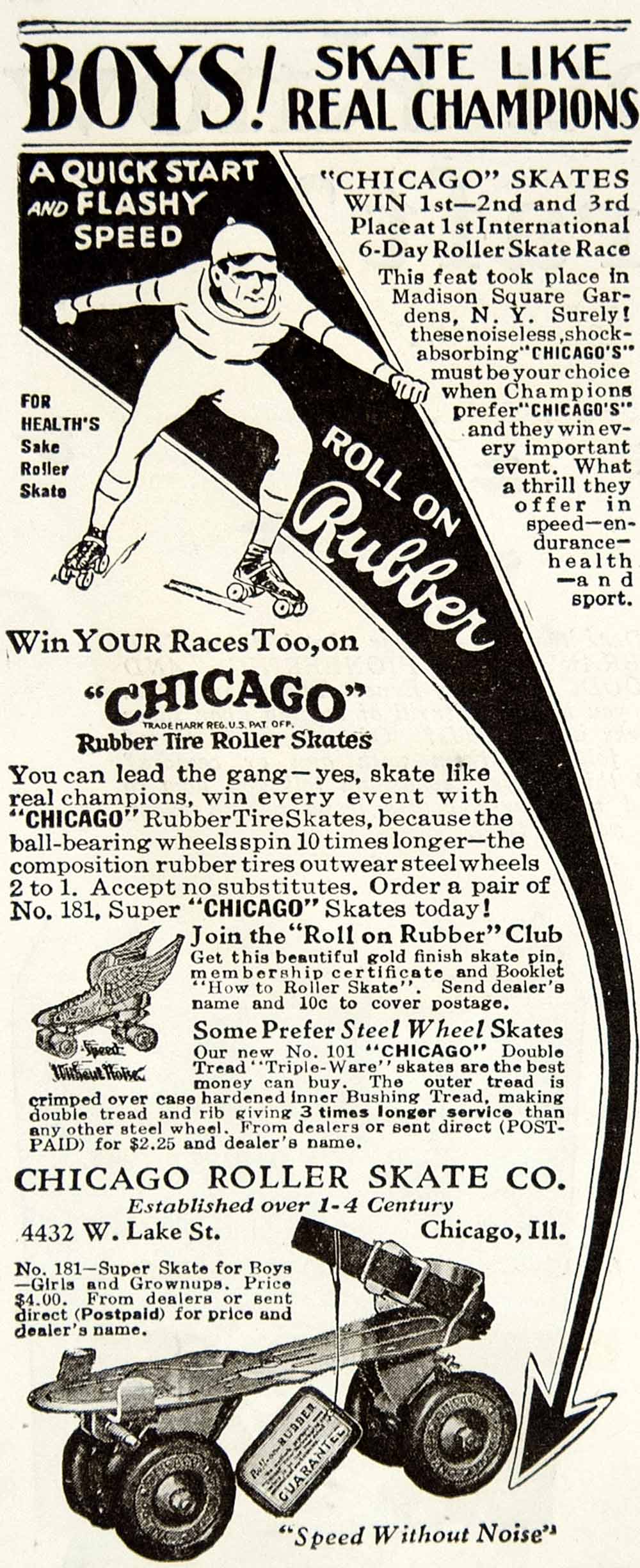 1930 Ad Chicago Roller Skate Rubber 4432 West Lake Street Speed Races YOR2