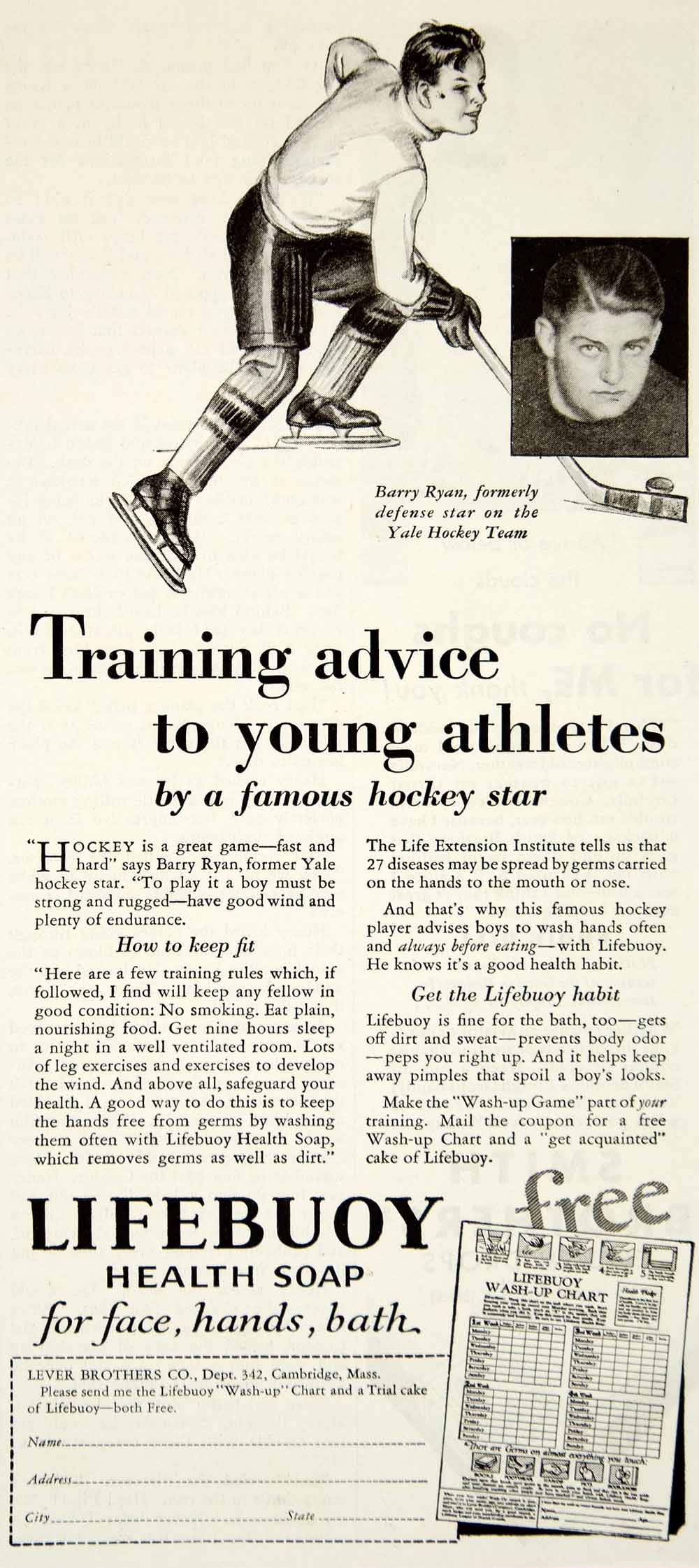 1931 Ad Lifebuoy Health Soap Barry Ryan Yale Hockey Lever Brothers YOR2